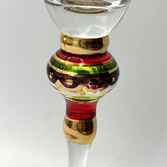 World Market Set of 2 Multicolor Gold Bulb Stem Moroccan Style 10.5” Wine Glasse - Picture 3 of 8